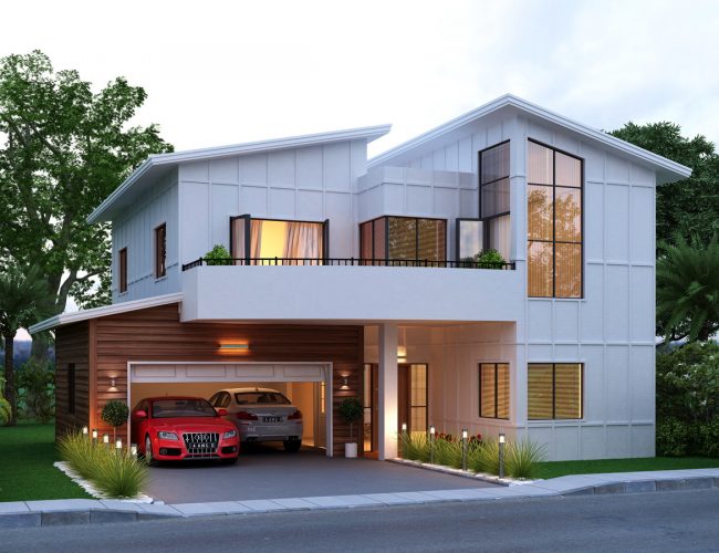 White matrix + timber cladding